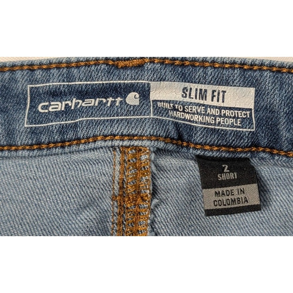 Carhartt Slim Fit Jeans Womens 2 Short Medium Wash Blue Denim Workwear - Picture 4 of 13